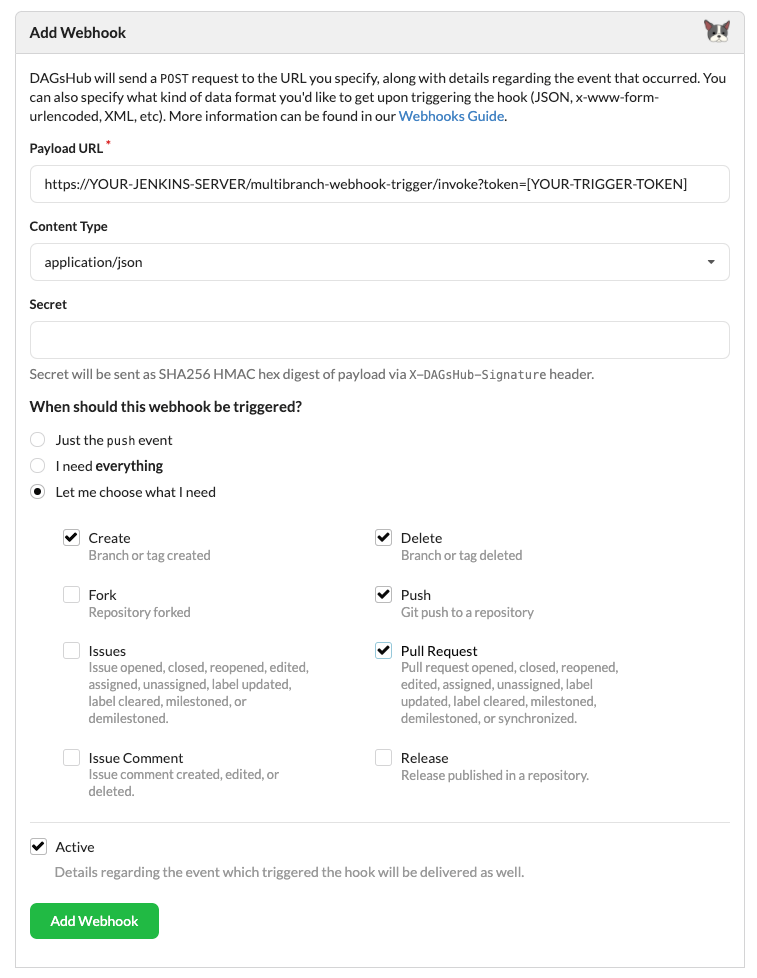 DagsHub webhook definition