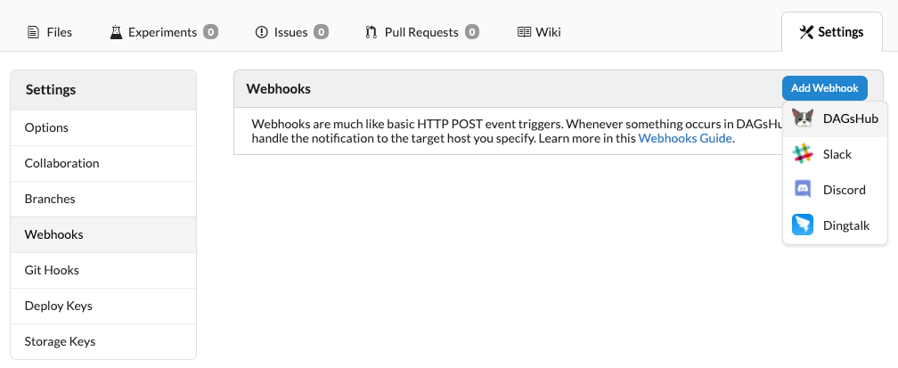 DagsHub webhook creation