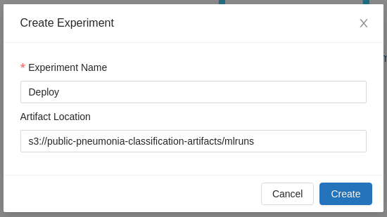 Create MLflow Experiment dialog